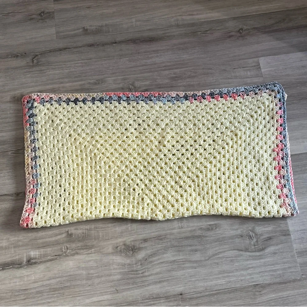New Handmade Crochet Pastel Yellow Granny Square Blanket